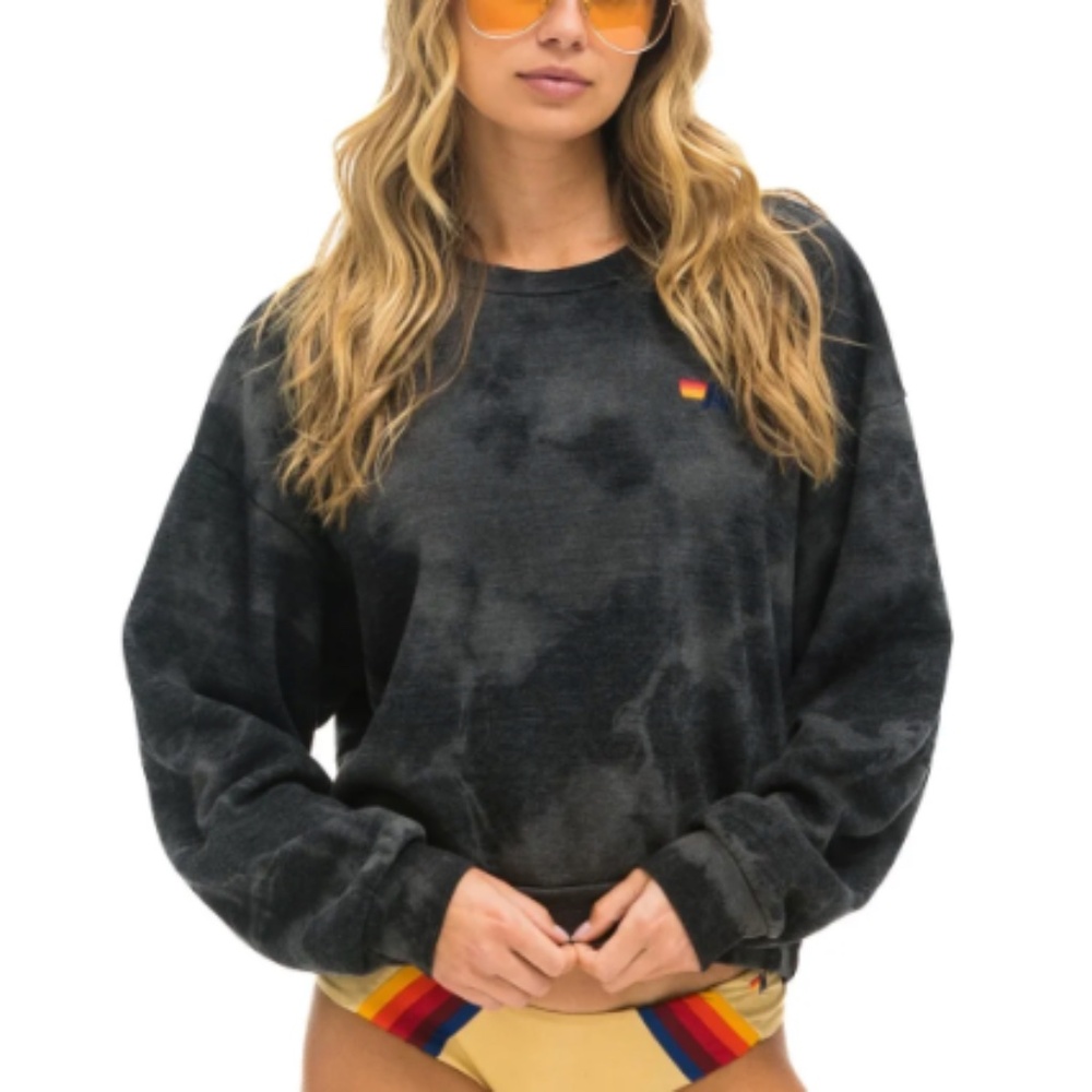 AVIATOR NATION - HAND DYED RELAXED CREW - TIE DYE VINTAGE CHARCOAL - SMALL